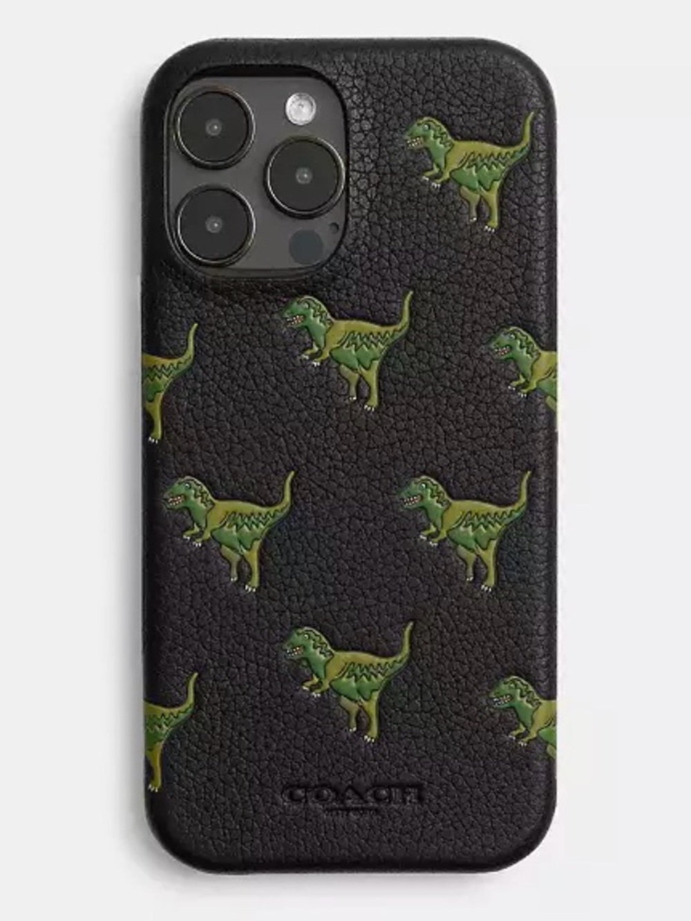 Coach Black Leather iPhone Case with Green Rexy Dino Print 🆕 16 Pro